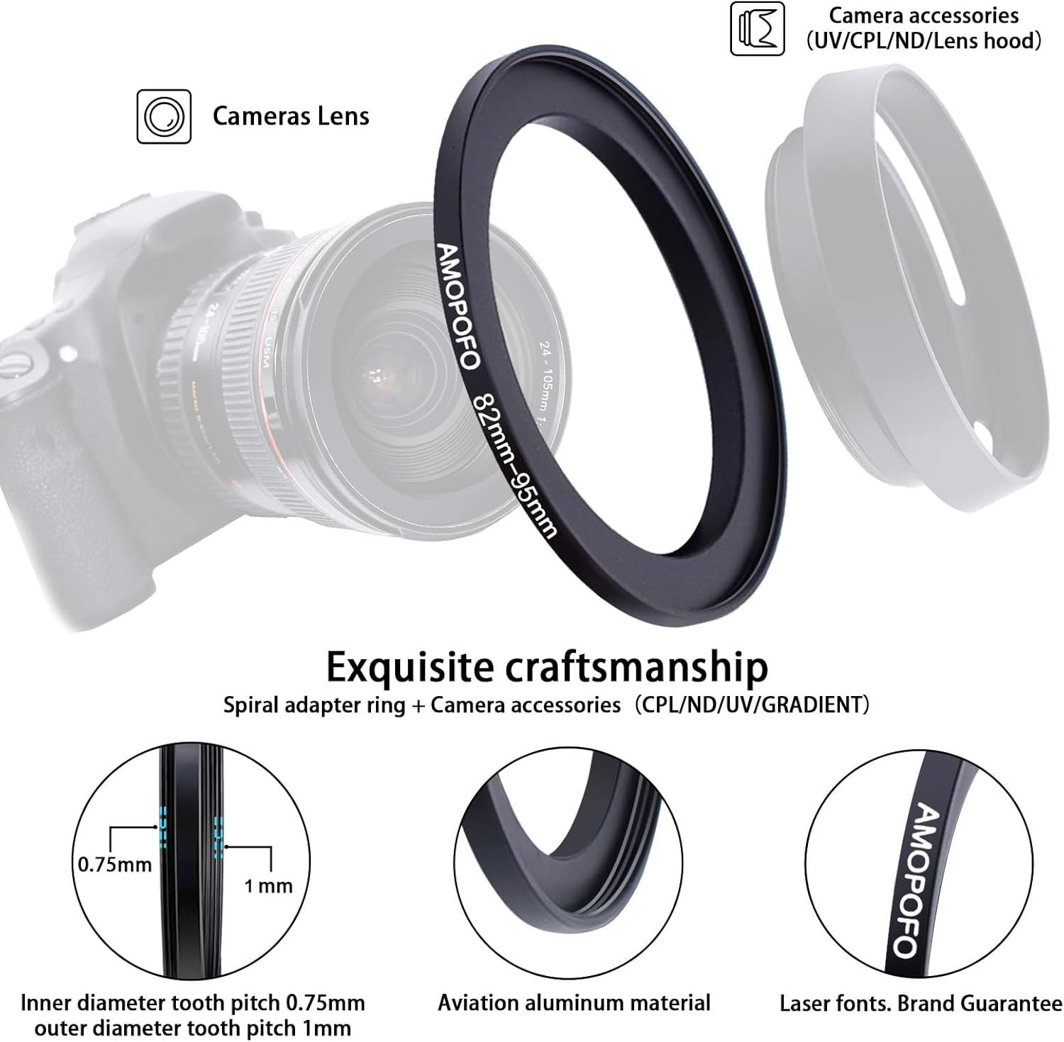 82Mm to 95Mm Step up Ring Filter Adapter Metal Step up Ring,Compatible with All
