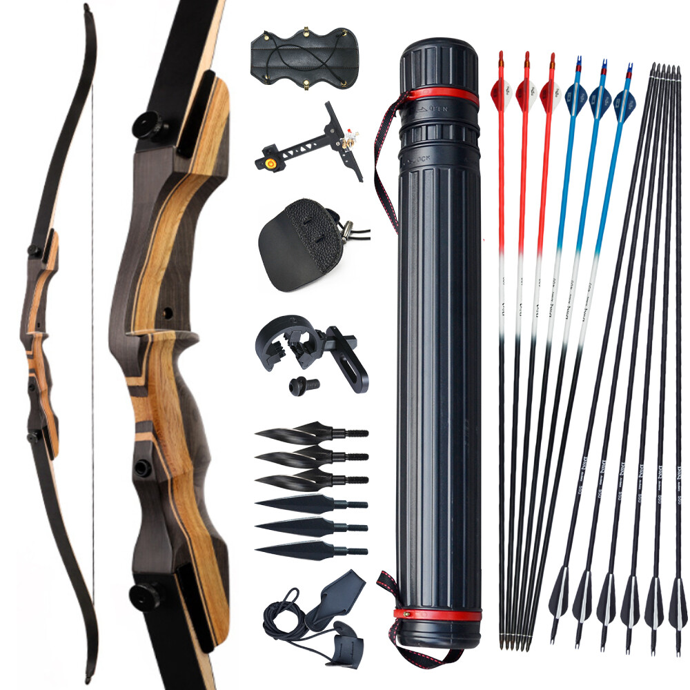 25-50lb 57" Archery Takedown Recurve Bow Set 12x Arrows Kit Right Hand shot Hunt