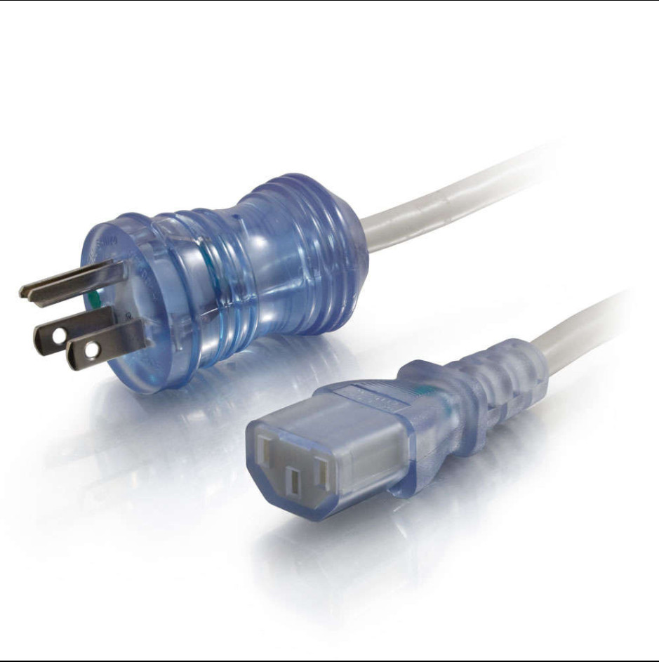 10ft (3m) 16 AWG Hospital Grade Power Cord (NEMA 5-15 to C13) Gray w/ Clear Ends
