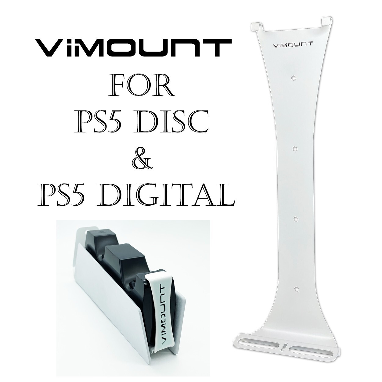 PlayStation 5 PS5 FAT & PRO White + DualSense Charger Wall Mount - ViMount