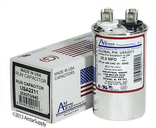 20 uF MFD x 370 / 440 VAC Round Run Capacitor AmRad USA2211 - Made in the USA