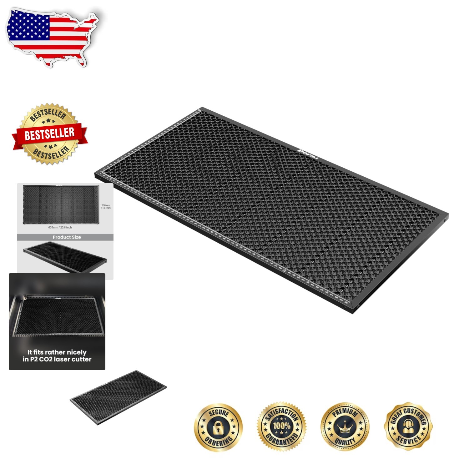 Upgrade P2/P2S CO2 Laser Cutter with Steel Magnetic Honeycomb Bed 605x300mm