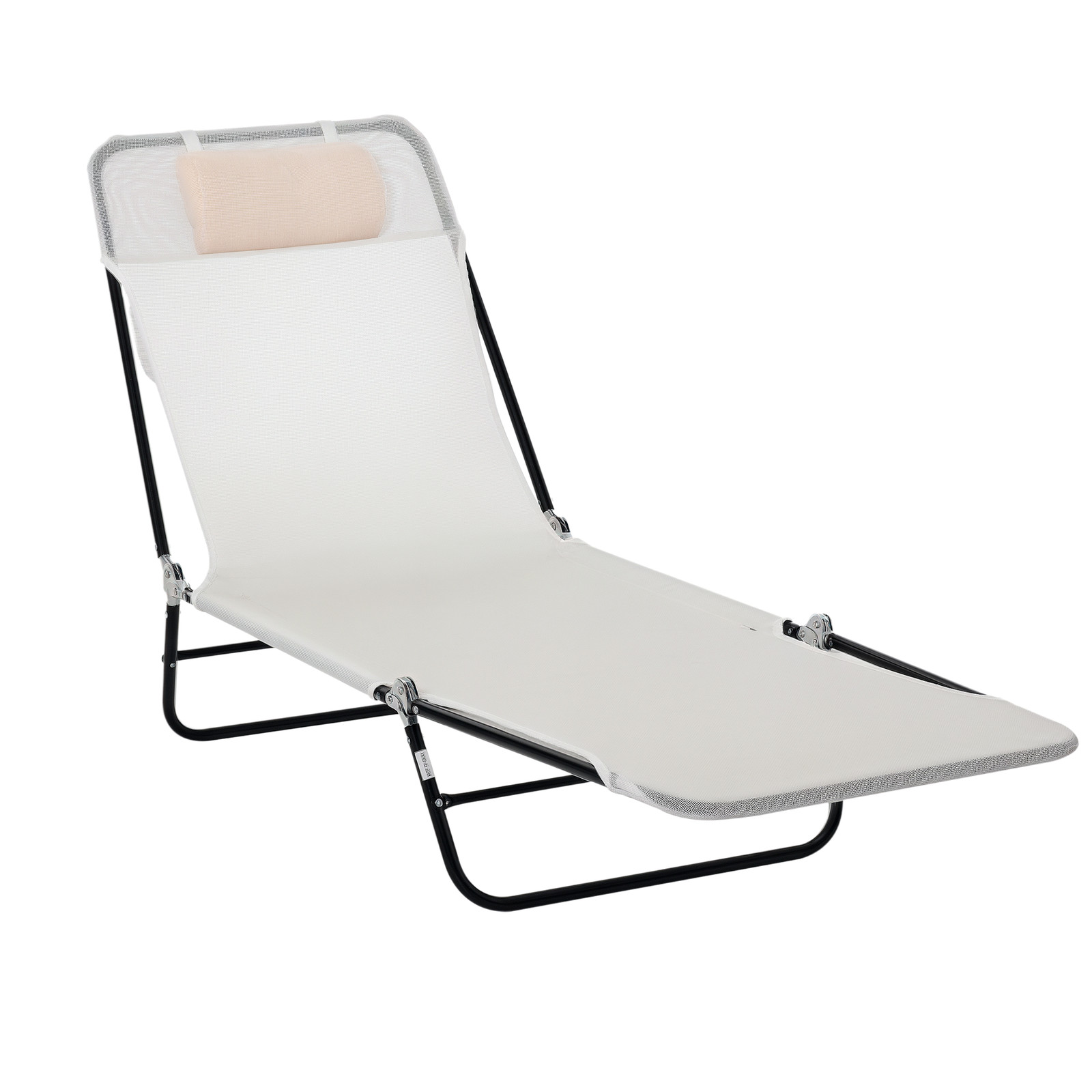 Outdoor Folding Sun Lounge Chair with Reclining Backrest & Pillow, White