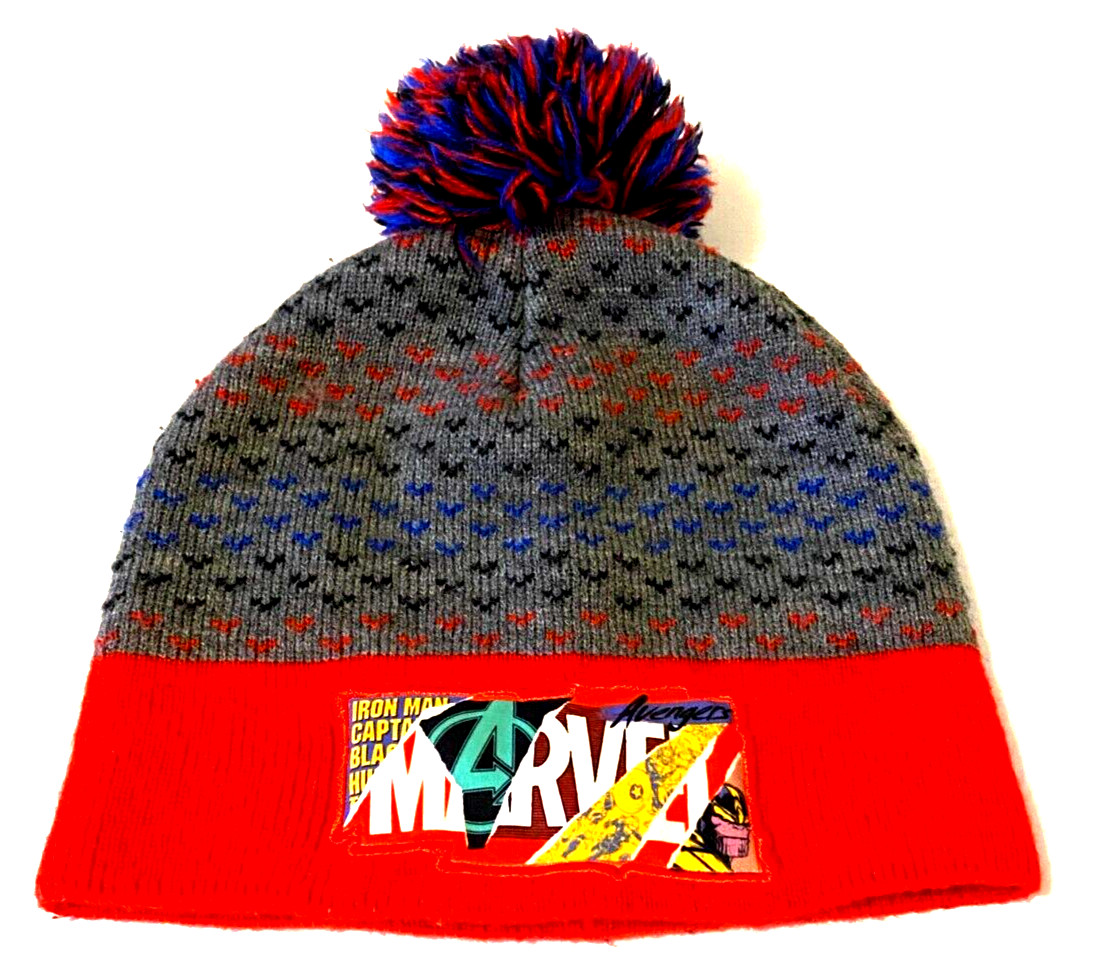 VINTAGE MARVEL COMICS AVENGERS BEANIE HAT RED BLUE GRAY ONE SIZE EXCELLENT RARE