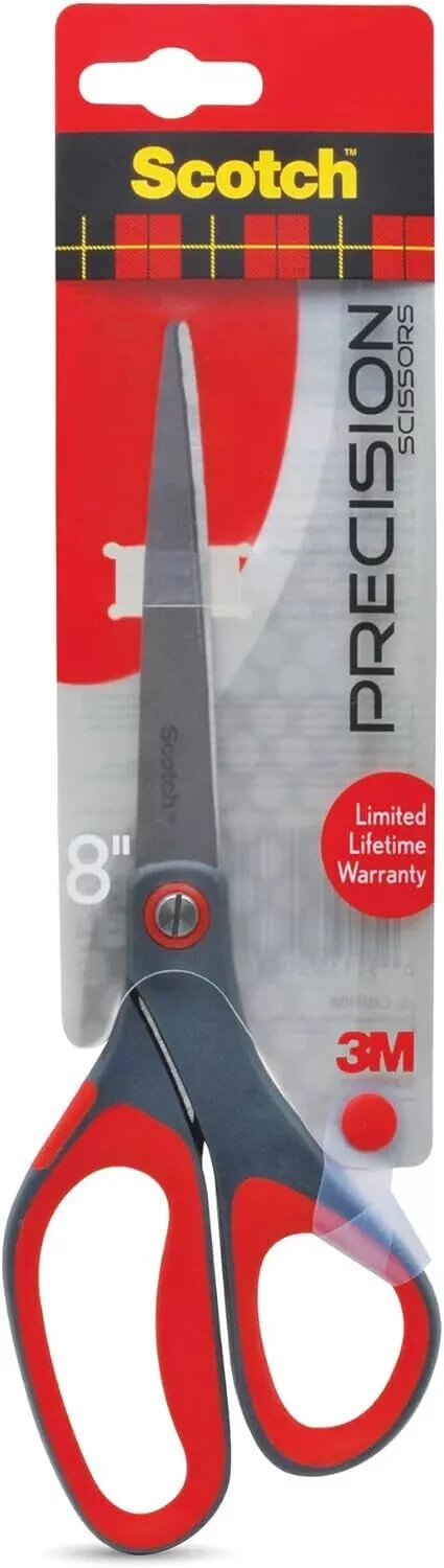 Scotch 8" Precision Scissors, Great for Everyday Use (1448) 8-Inches, Grey/Red