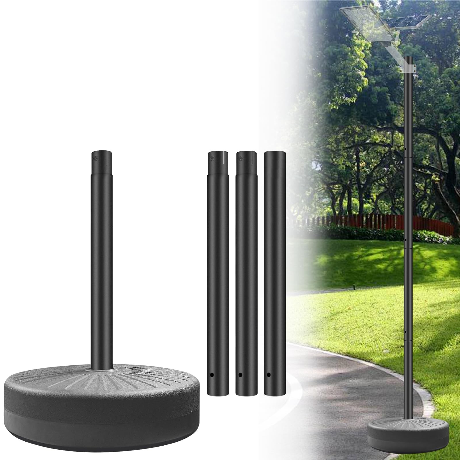 Street Lights Pole Outdoor with Detachable Base, Water or Sand Fillable for O...