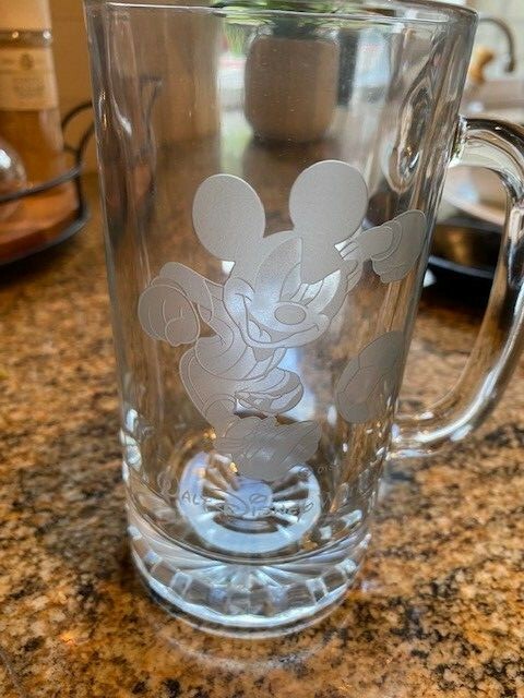 Walt Disney World Mickey Mouse Soccer Etched Glass Clear Glass Frosted