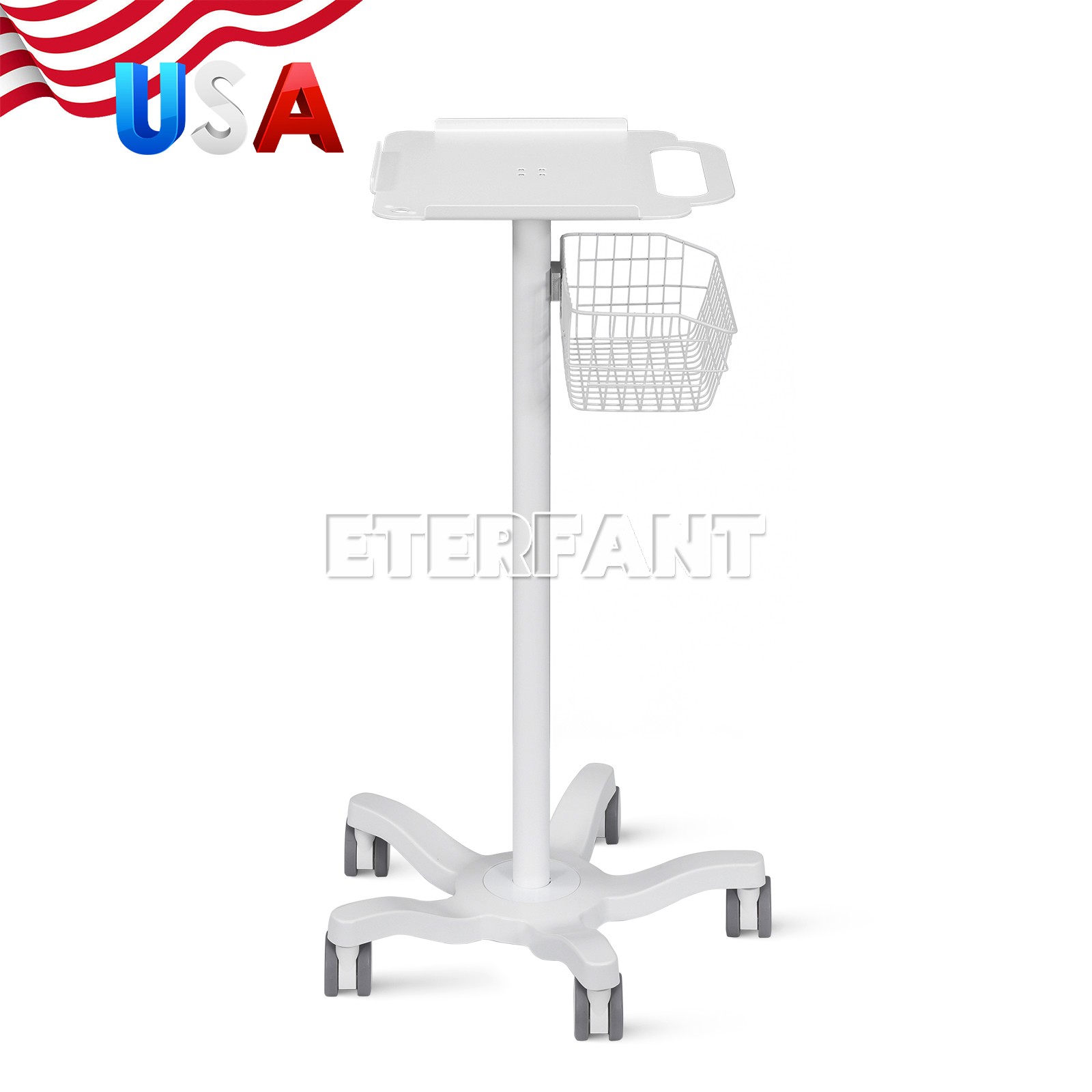 Mobile Rolling Cart for Ultrasound Imaging Scanner Medical Trolley Cart w/Basket