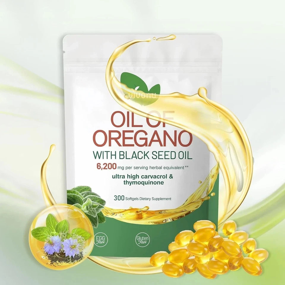 Premium Oil of Oregano 6000mg w/ Black Seed Oil - 300 Softgels Max Strength USA