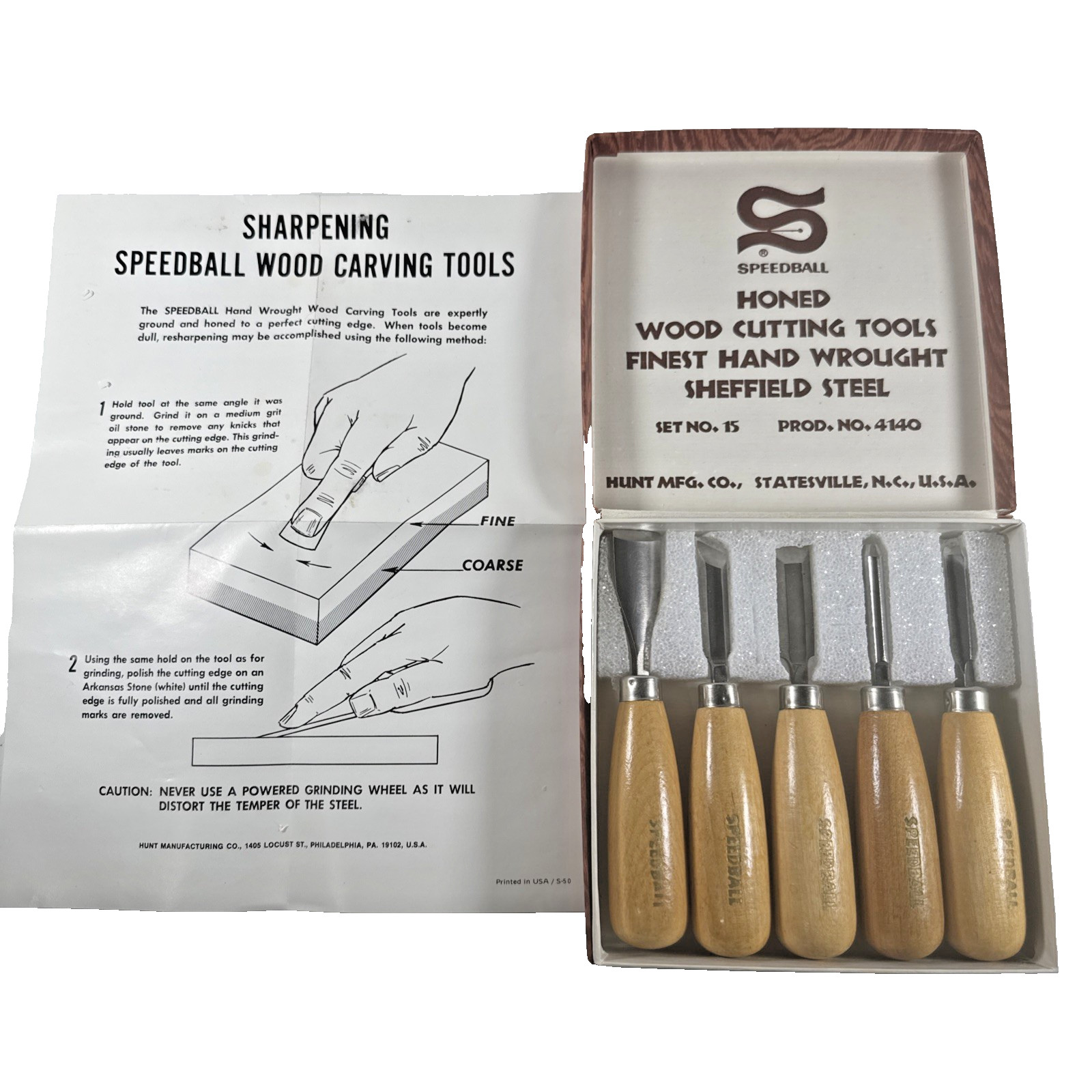 Vintage MINT CONDITION Speedball Wood Cutting Tools Set No. 15 Original Box READ
