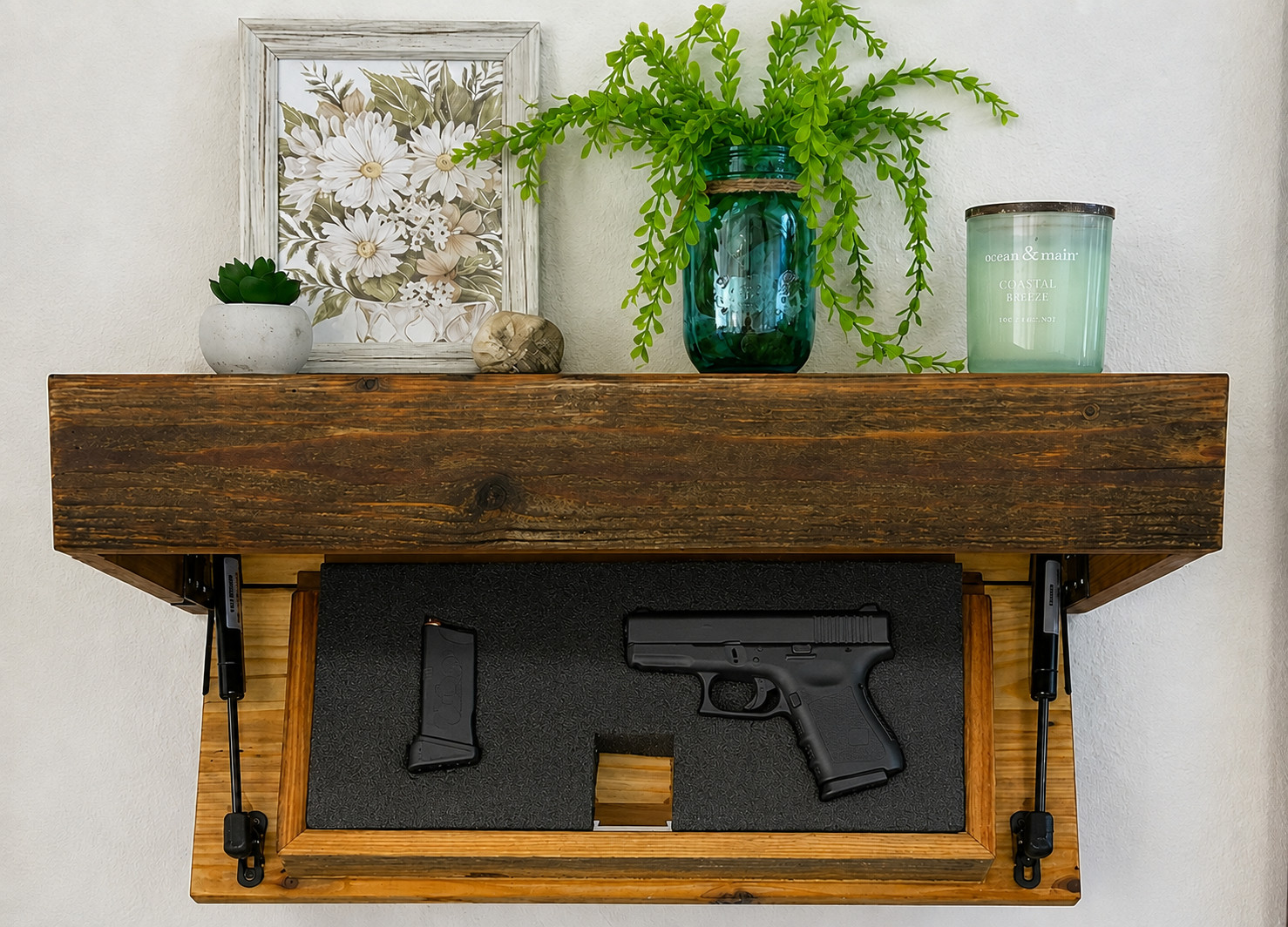 Decorative Floating Security Shelf with Magnetic Key Lock Access | Handcrafted