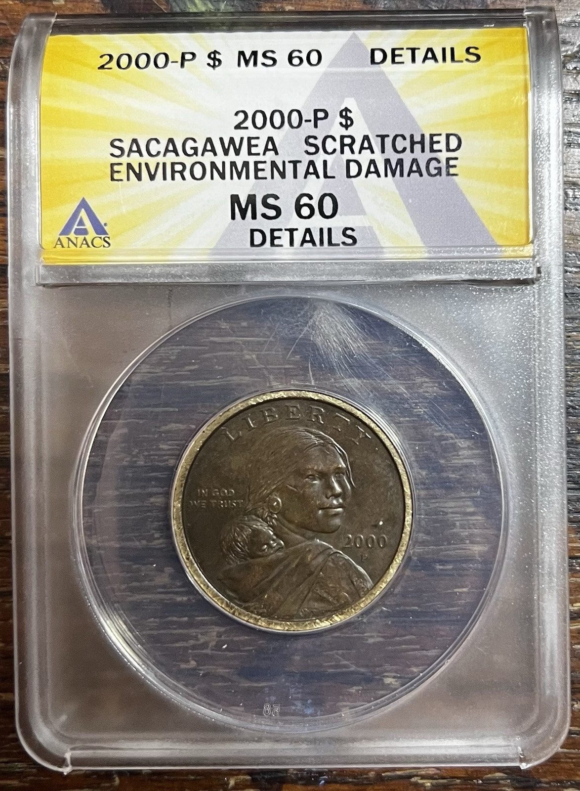 2000-P Sacagawea Dollar MS60 With Rare Mint Experimental Rinse