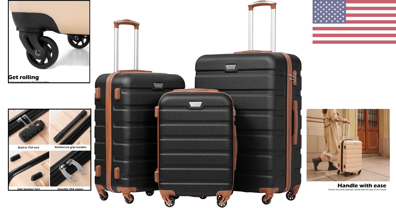 Hardshell 3 Piece Heavy-Duty Luggage Set - Spinner - Lightweight - TSA Lock