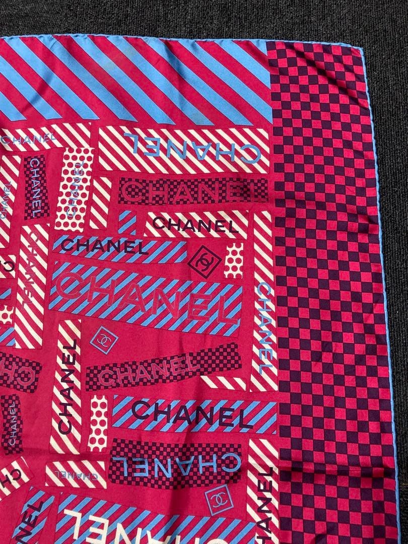 CHANEL Silk Scarf Coco Chanel Stripe Polka Dot in Pink 85 x 85cm