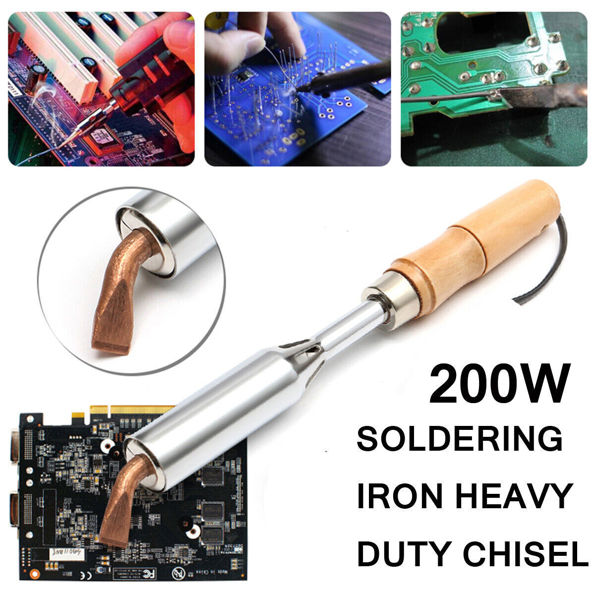 200W Heavy Duty Soldering Iron 220V Chisel Point Copper Tip Electric Welding