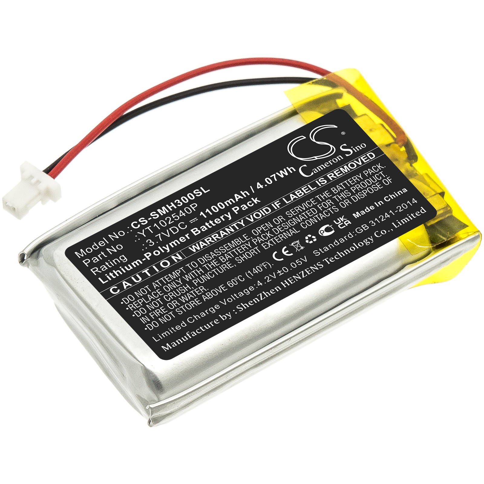 Battery for Sena 30K 50S SP46 YT102540P Wireless Headset CS-SMH300SL 1100mAh