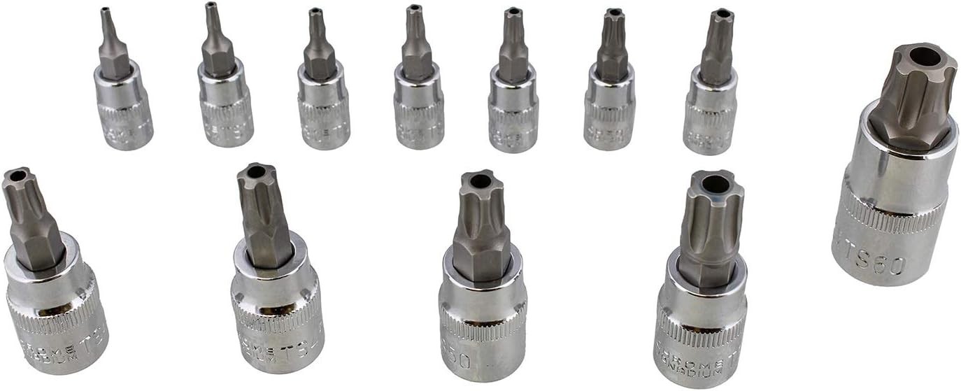 12Pc 5 Point Torx Plus Socket Set Tamper Proof Star Bit TS8-TS60 w/ Case