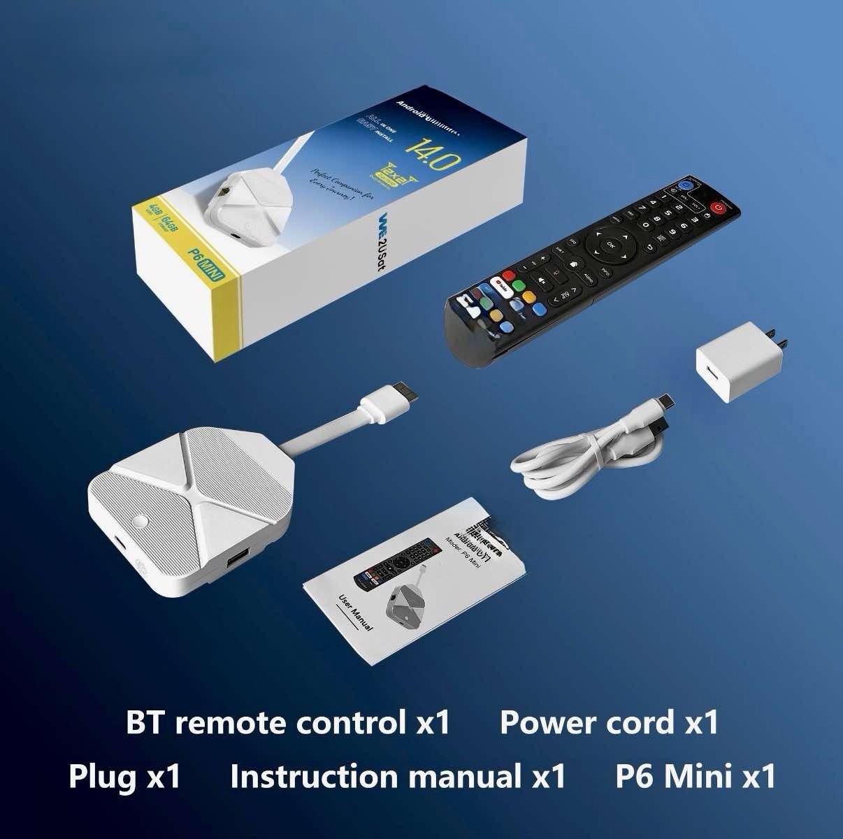 WE2USAT P6 Mini Android 14 TV Box, 4GB RAM 64GB ROM, with WiFi 6, 8K Ultra HD