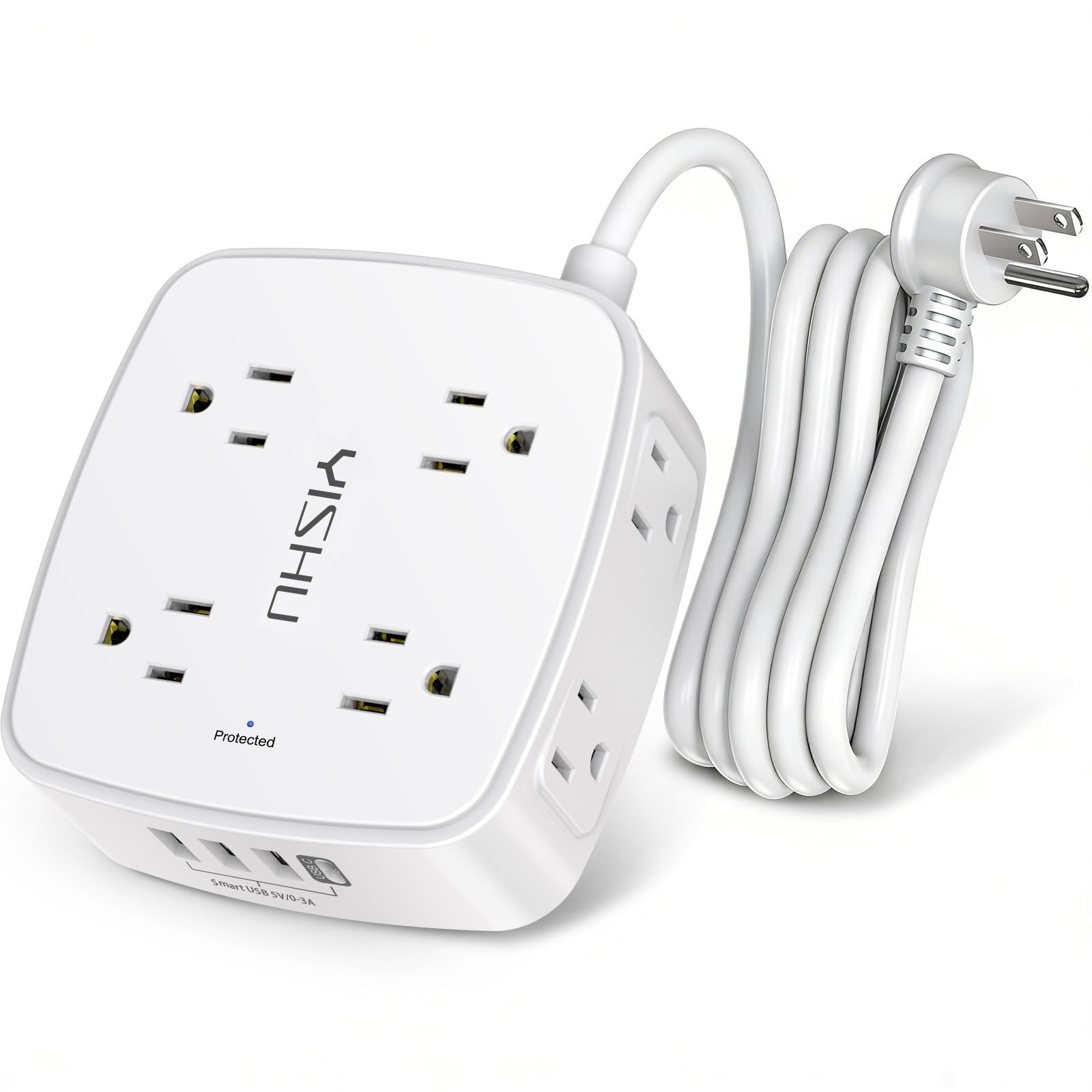 6 Ft Surge Protector Power Strip - 8 Widely Outlets with 4 USB 6 Ft, White