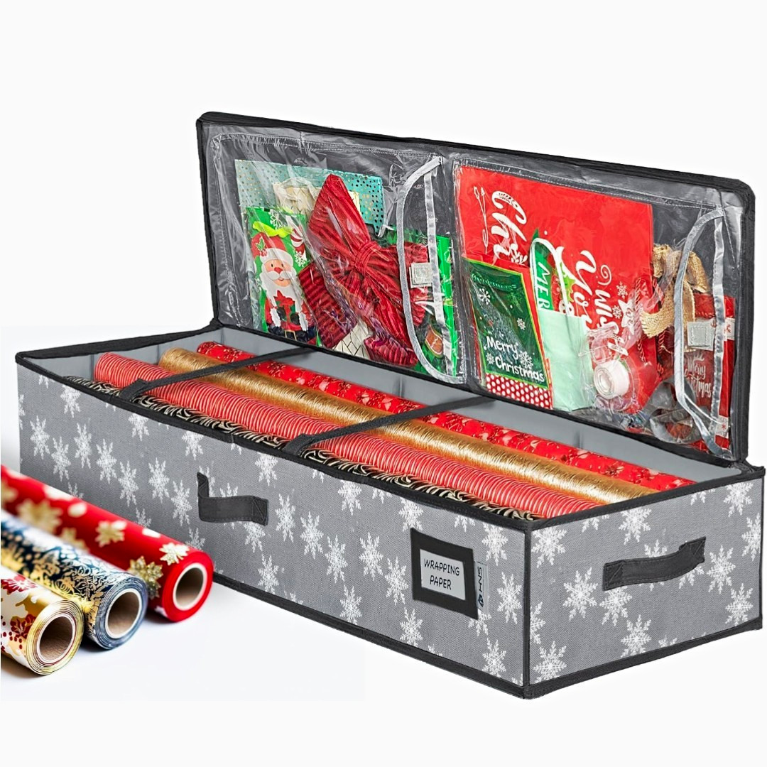 HOLDN’ STORAGE Wrapping Paper Container 27 Rolls Zipper Lid Snowflake 41.25"