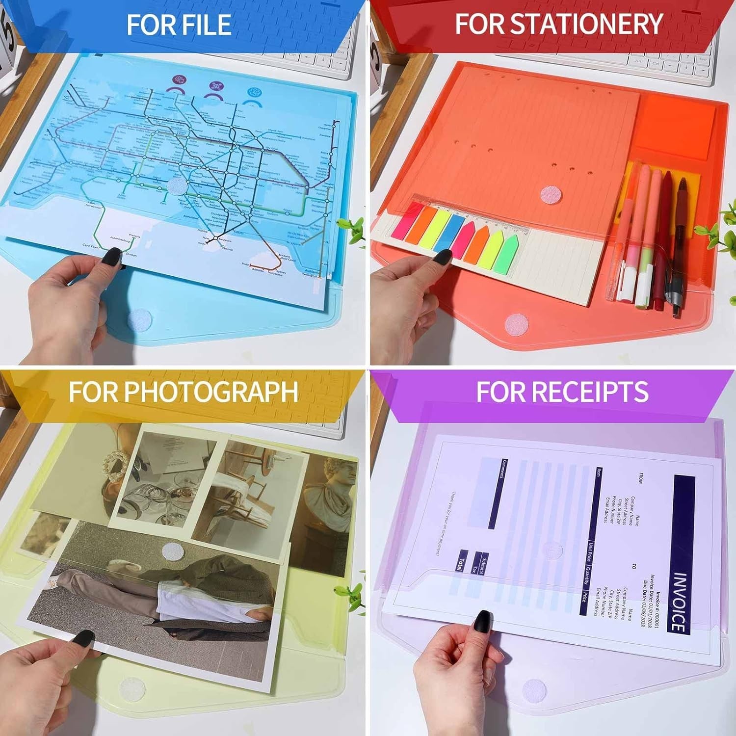 6-Pack Rainbow Plastic File Folders - A4 & Letter Size, Clear Design