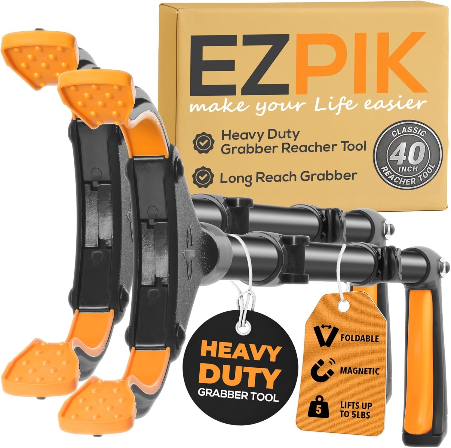 Classic 40� Folding Grabber Reacher Tool with Dual Magnets, Heavy Duty Tr