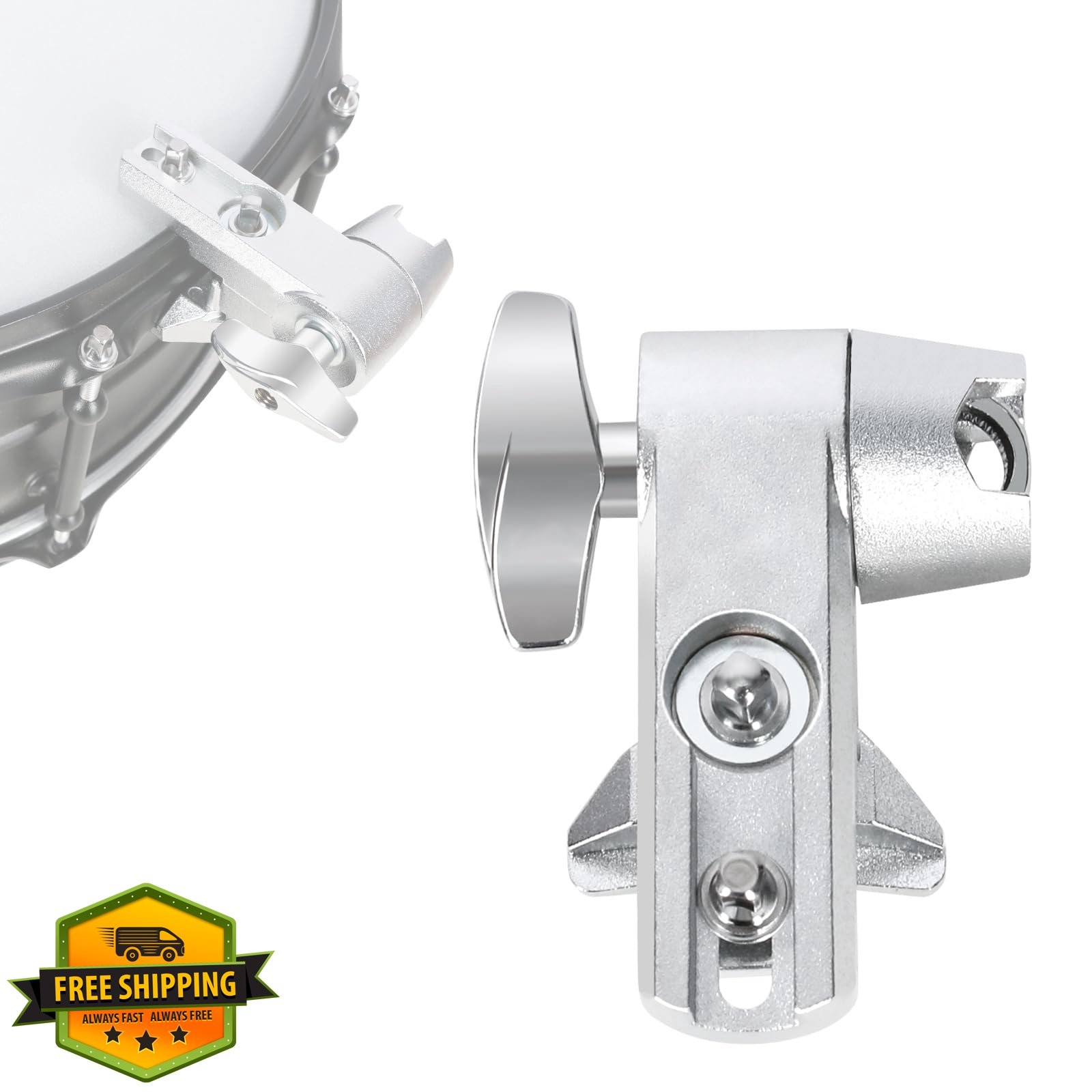 RANMING Snare Drum Hoop Clamp Mount for Cowbell Tambourine Cymbal Silver