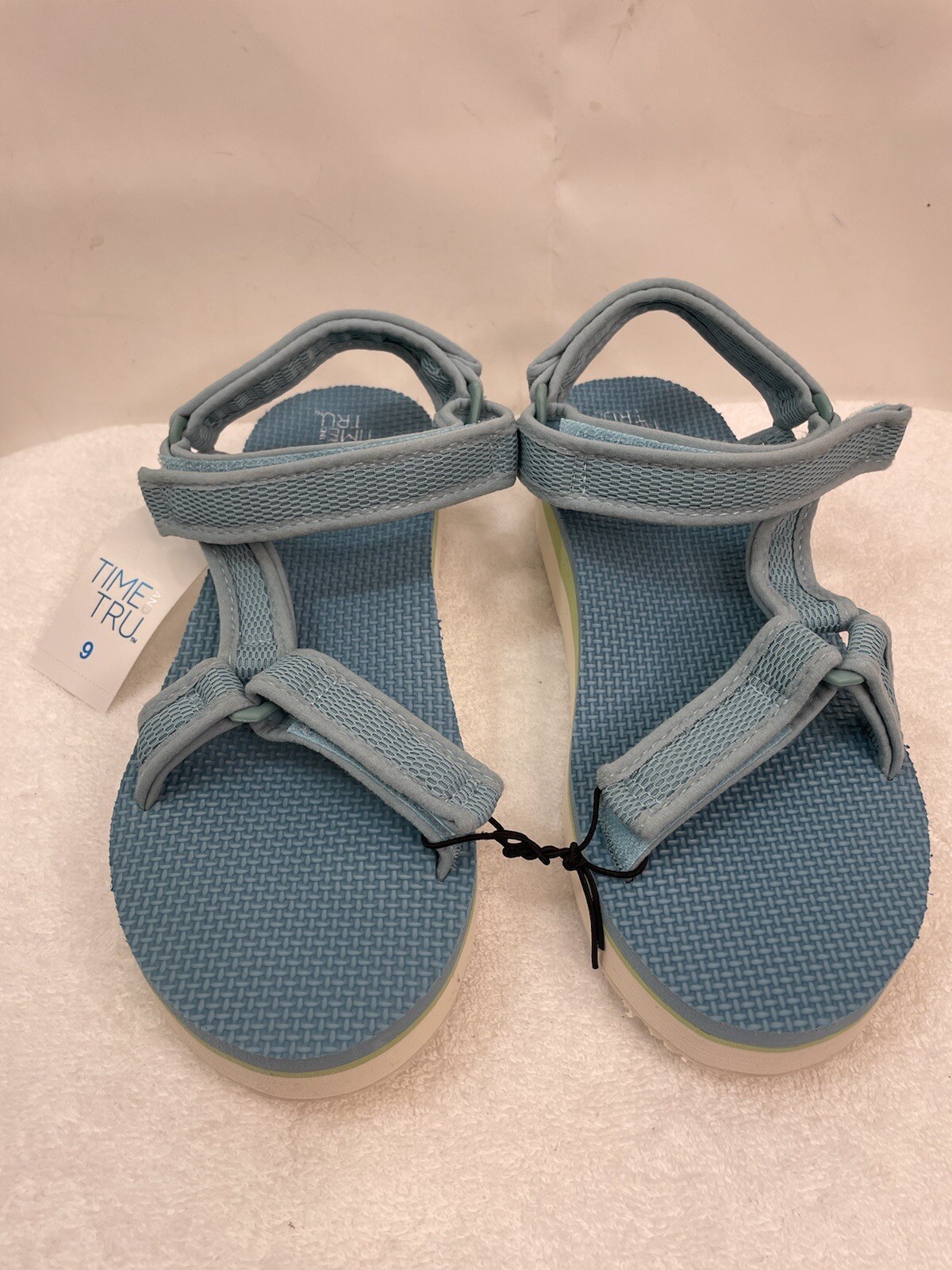 Time and Tru Women's Blue Hook & Loop Platform Nature Sandal