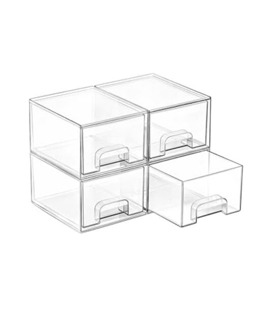 4 Pack Small Clear Stackable Storage Drawers,Acrylic Bathroom 4pack-Clear