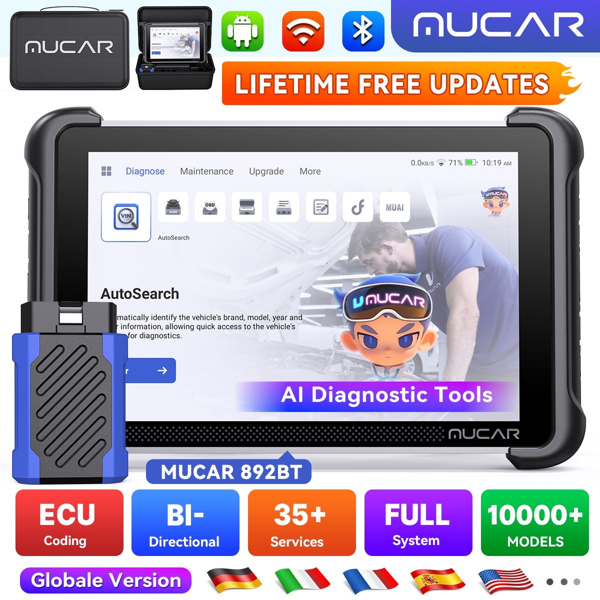 2026 MUCAR 892BT OBD2 Scanner All System Car Diagnostic 35+Services Free updates