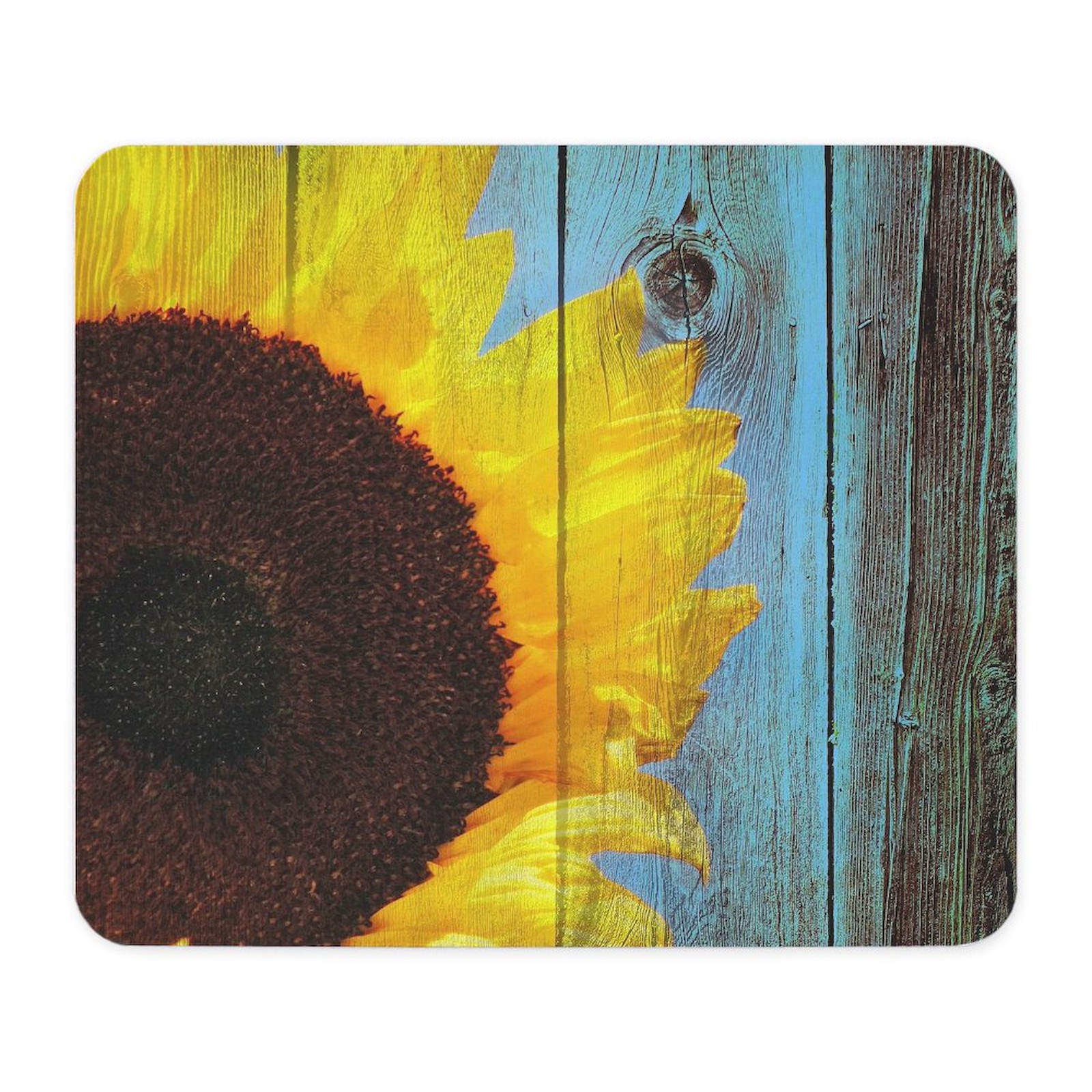 CafePress Rustic Sunflower Teal Wood Mousepad  (1773065937)