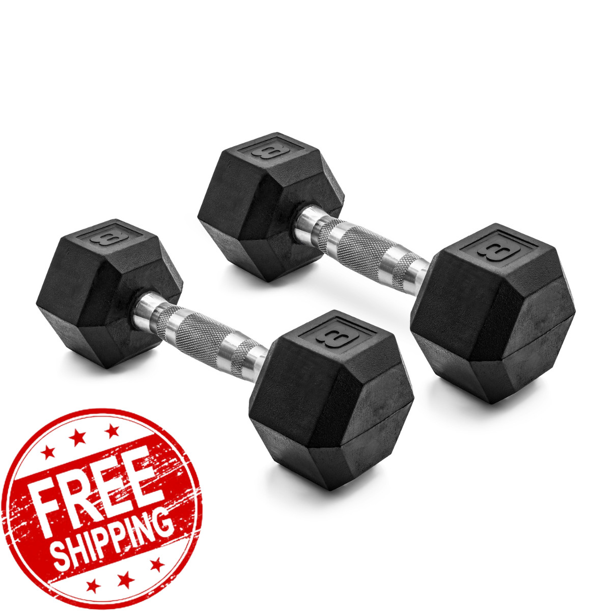 CAP Barbell Rubber 8 Lb Pair Set of 2 Coated Hex Dumbbells Weights 16 Pounds