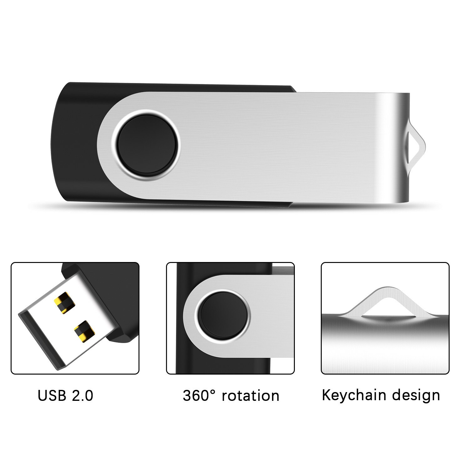 10Pack Swivel USB Flash Drives Memory Stick U Disk Thumb Pendrive Storage Black