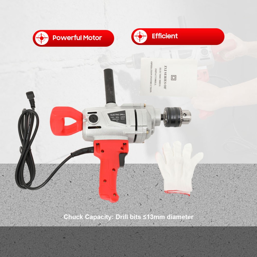 Electric Concrete Mixer 1000RPM Spade Handle Drill Mixer for Concrete Mud Paint