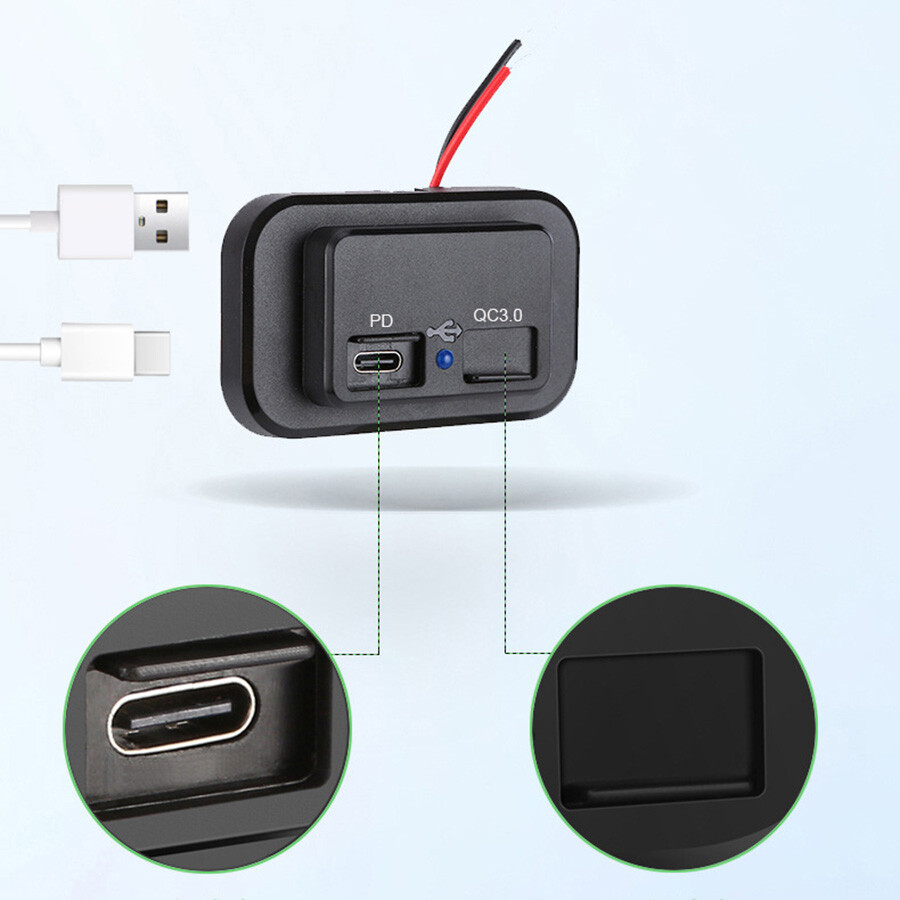 Car PD Type C QC3.0 USB Charger Socket Power Adapter Fast Charging Dustproof