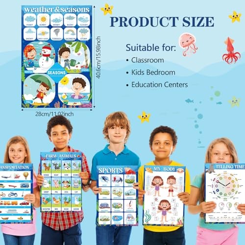 18 Pcs Educational Posters for Classroom, Laminated Preschool Learning Ocean
