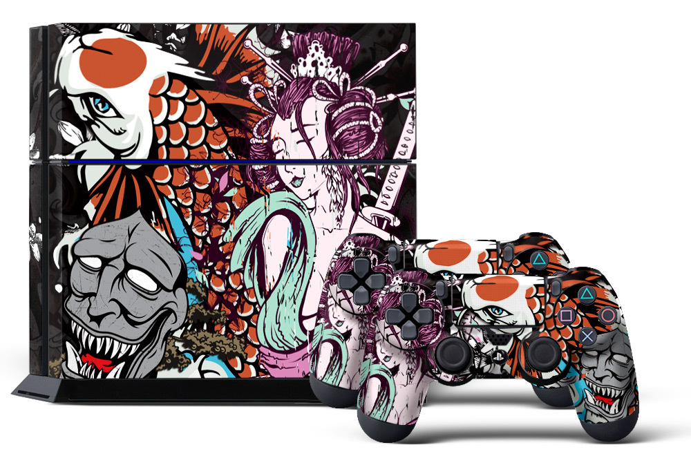 Skin Sticker for PS4 System Playstation 4 Console +2 Controller Decals TSUNAMI