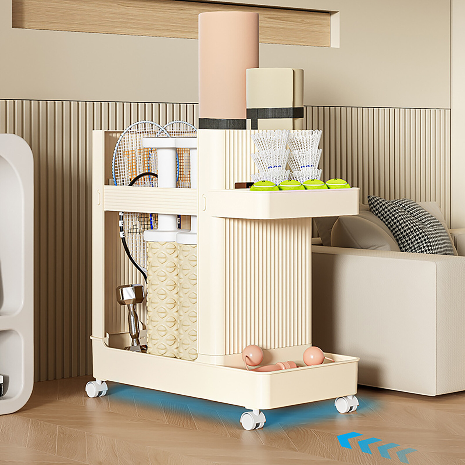Multi-Functional Rolling Storage Rack with Wheels for Workout Equipment