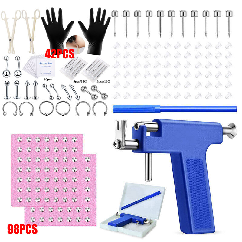 42-143Pcs Pro Body Piercing Gun Tools Kit Ear Nose Navel Nipple Needles Tool Set