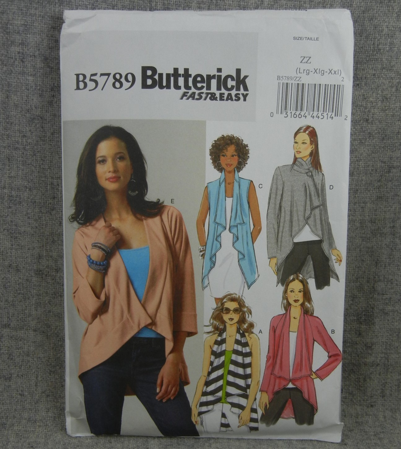 Butterick 5789 Misses Vest Jacket front draped Large-2XL size 16-26 Plus Uncut