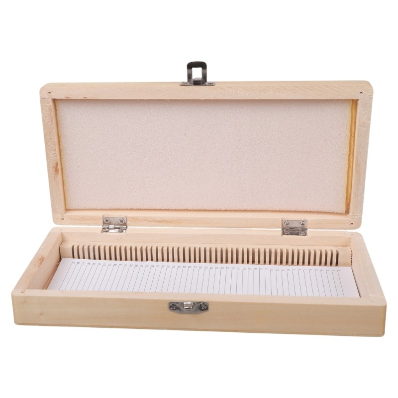 Handcrafted Wooden Slide Storage Box Securely Holds 50 Biology Microscope Slides