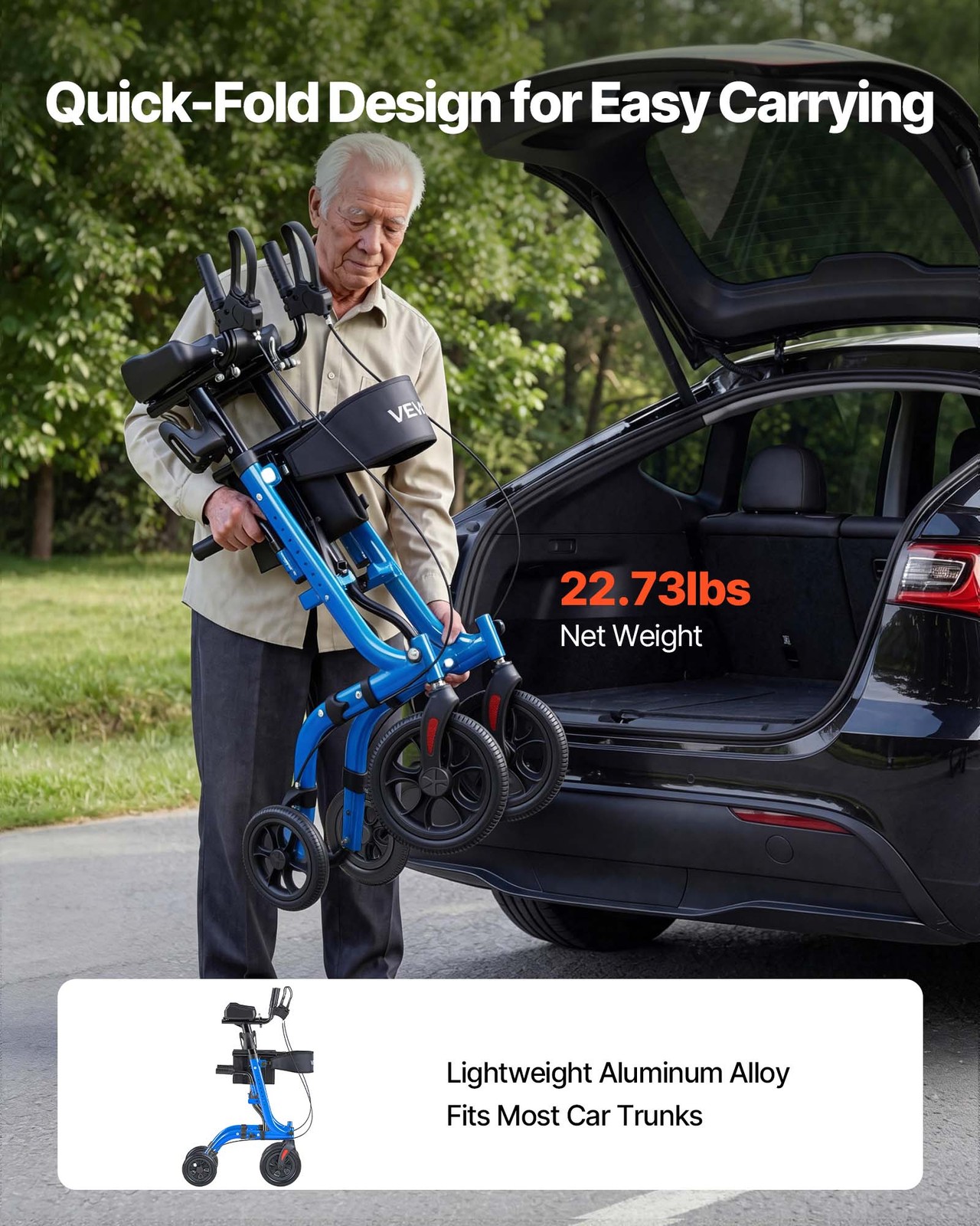 VEVOR Rollator Walker for Seniors Foldable Rolling Walker with PU Solid Wheels