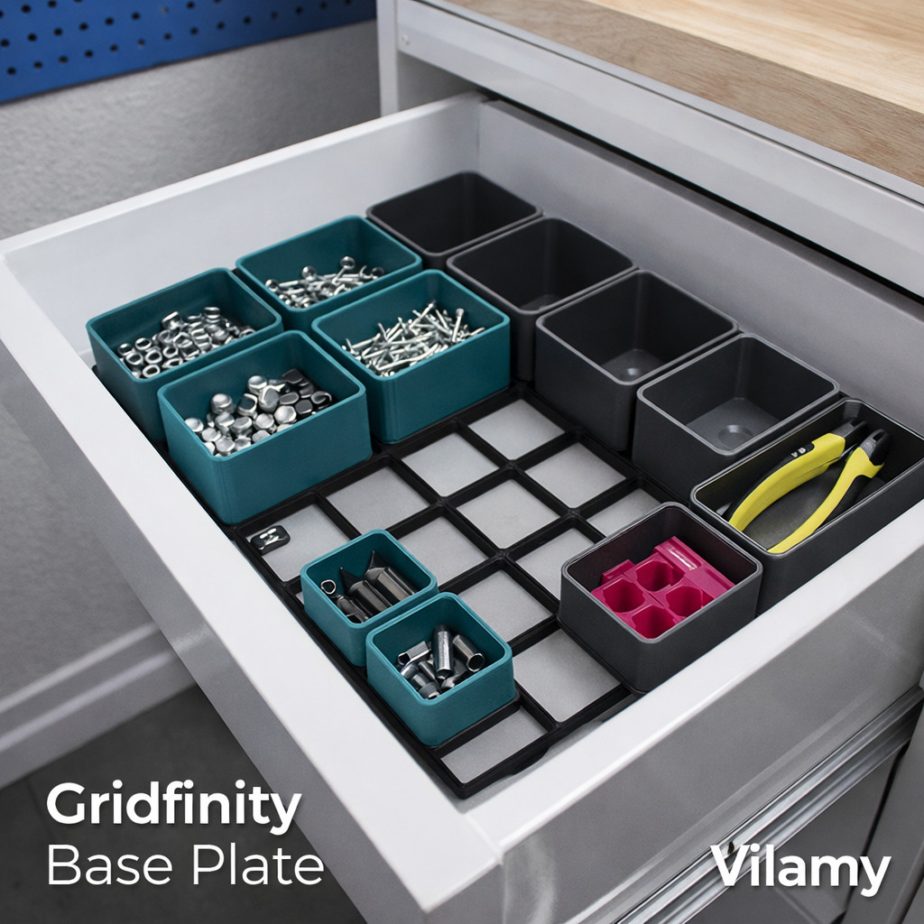 Gridfinity 4x4 Base Plate 168mm Modular Drawer Organizer Grid Black