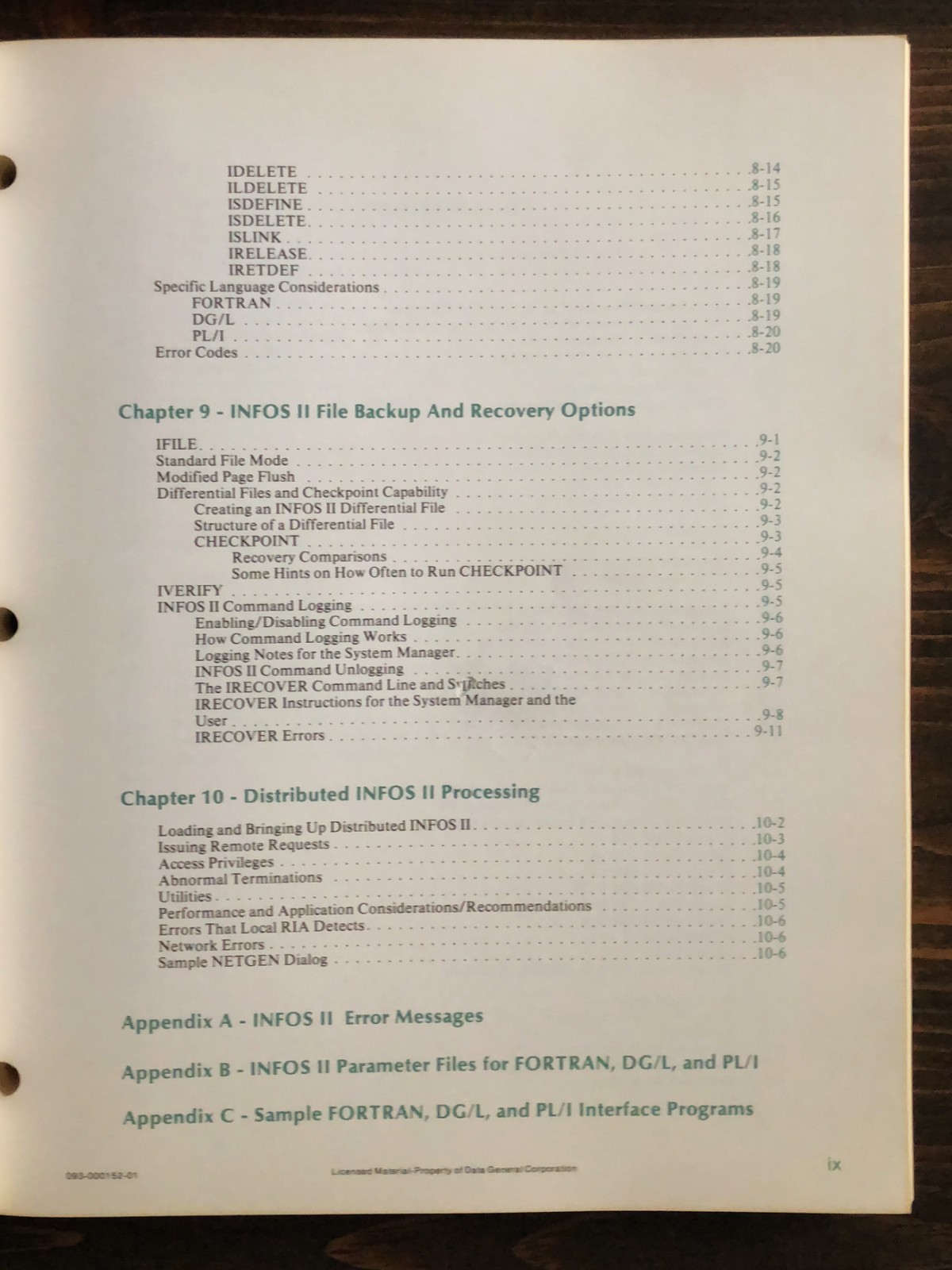 Data General DG - INFOS II System (AOS) User's Manual
