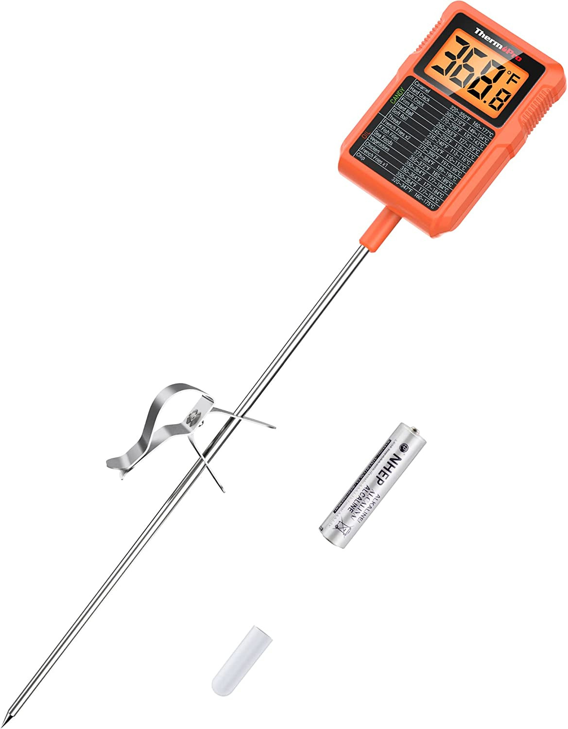 TP510 Waterproof Digital Candy Thermometer with Pot Clip, 8" Long Probe Insta...