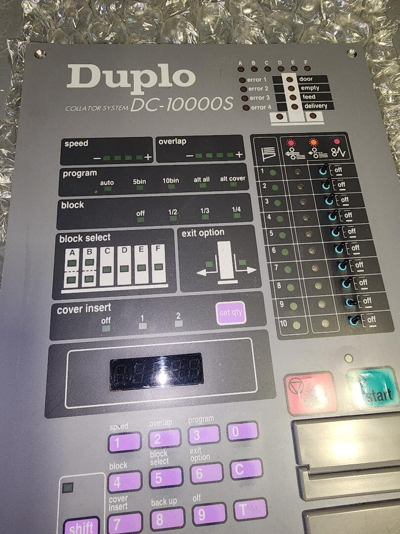 Duplo 10000S Collator Control Panel Unit