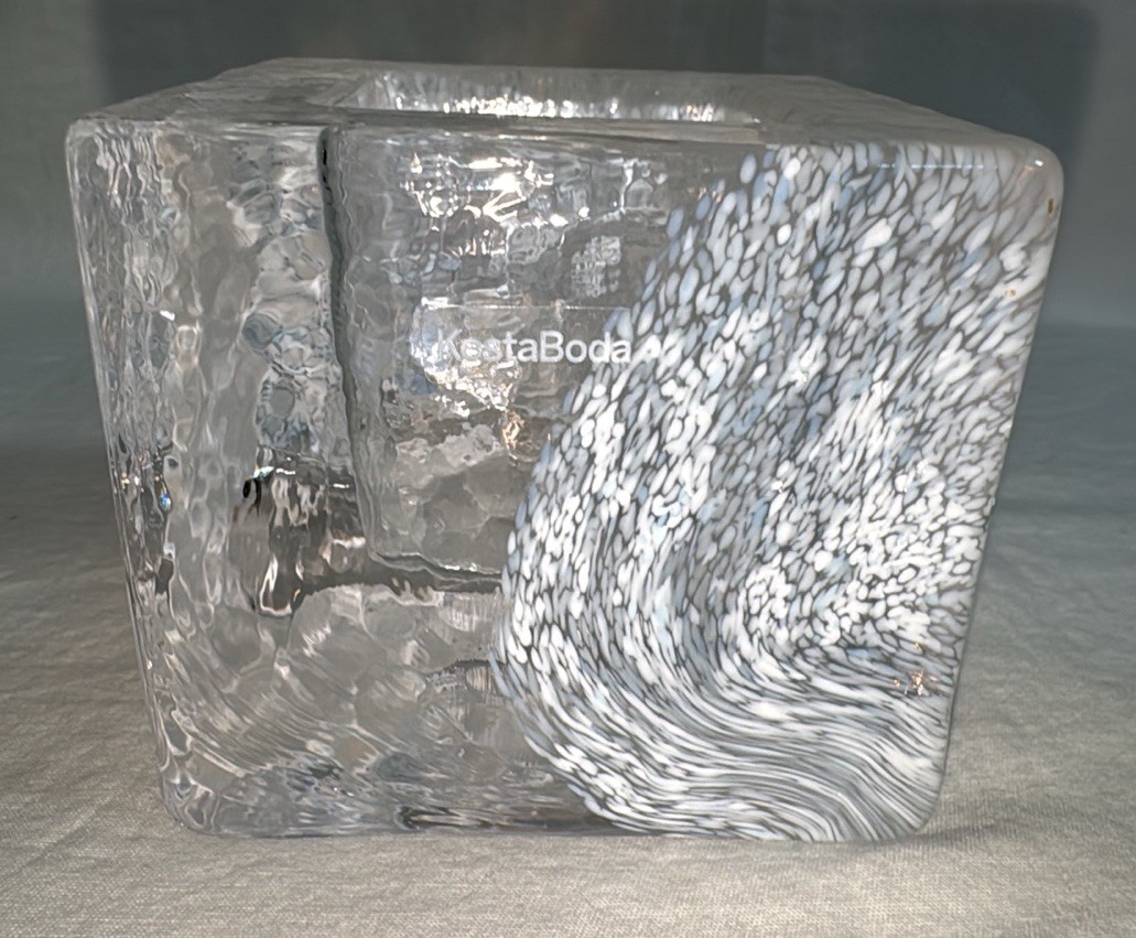 Kosta Boda Ice Block Square Clear Glass Candleholder Mid Century Swedish
