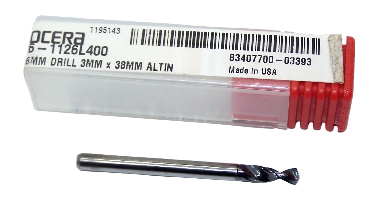 226-1126L400 Kyocera 2.86mm Carbide Drill 2 FLUTE ALTiN Coated 0.1126" Diameter