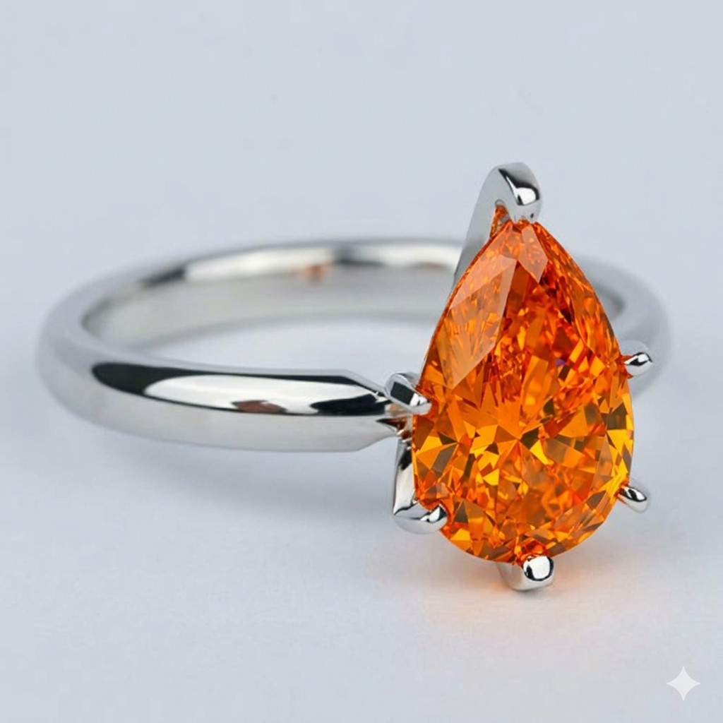 6.50 Ct Flame Orange Diamond Solitaire Ring, Great Luster. FREE Diamond Studs