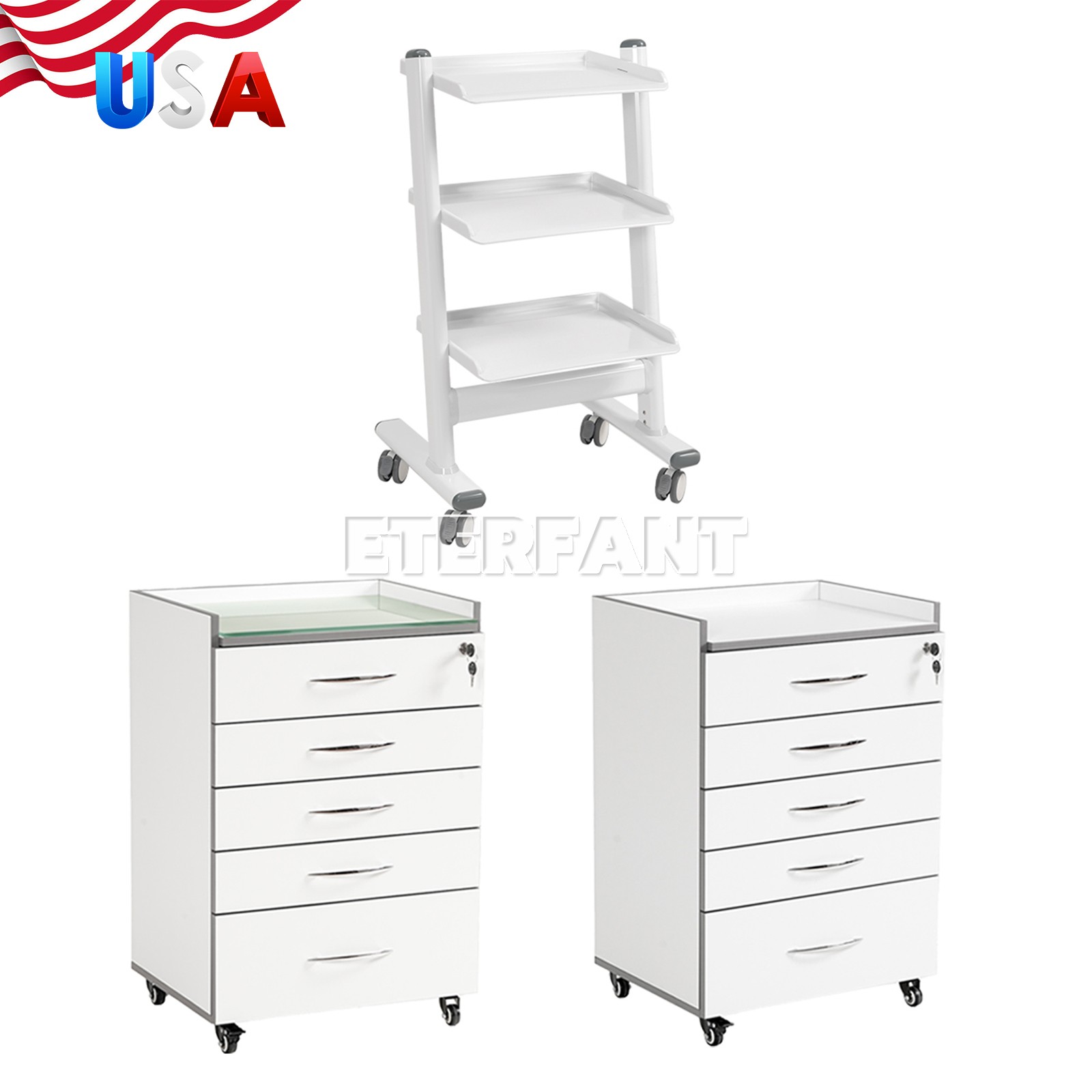 Dental Mobile Rolling Cart Cabinet/Medical Cart 3 Layer Trolley Stand Tool
